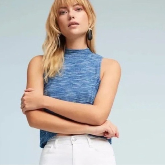 Anthropologie Postmark Heather Indigo Blue Crop Mockneck Tank Size XS. L2 - Picture 1 of 7